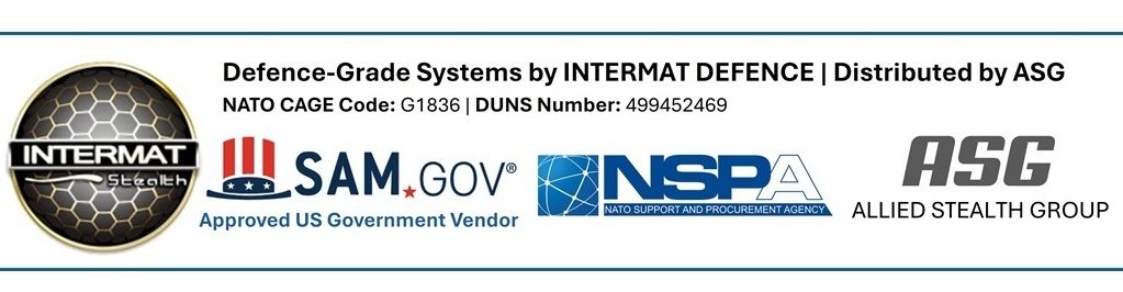 Allied Stealth Group - Authorized Partner & Distributor Official partnership banner for Allied Stealth Group, displaying logos for Intermat Defence, SAM.gov, NSPA, and NATO CAGE Code credentials.